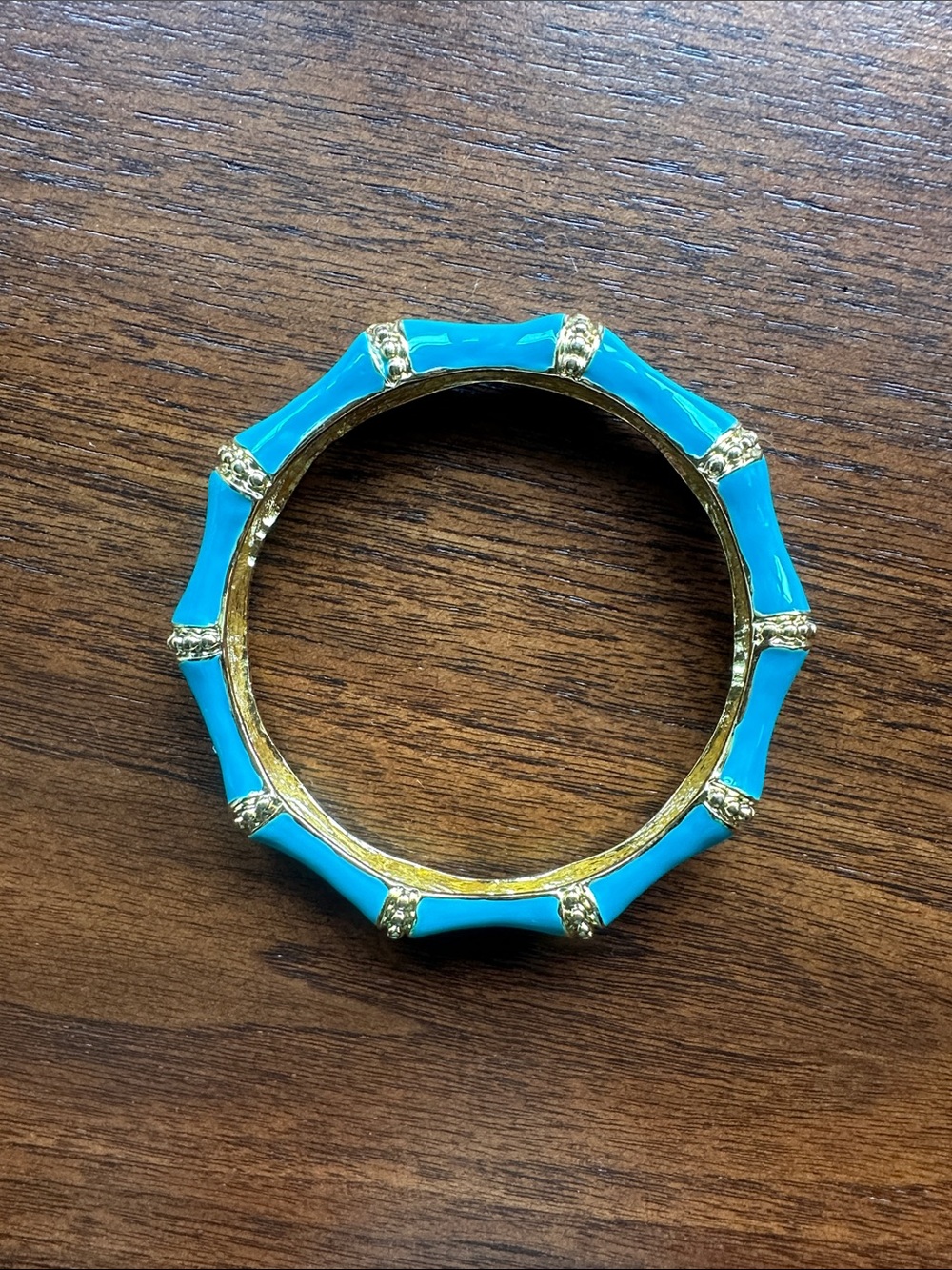 Kenneth Jay Lane Teal Enamel and Gold Bamboo-Style Bangle Bracelet